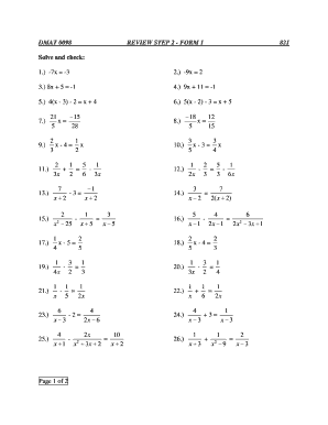 Algebra Review Form