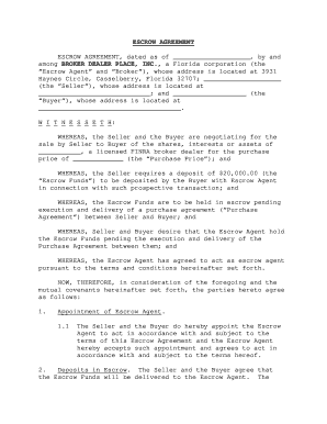 Escrow Agreement for Broker Dealer Transaction