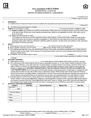Iowa Residential Lease or Month-to-Month Rental Agreement
