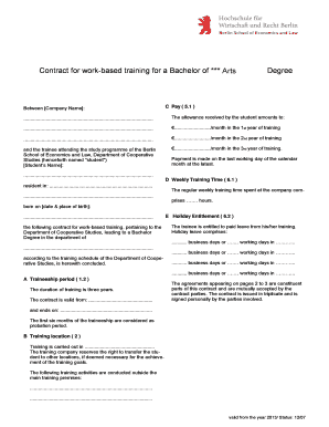 Vertrag über die betriebliche Ausbildung für einen Bachelor-Abschluss