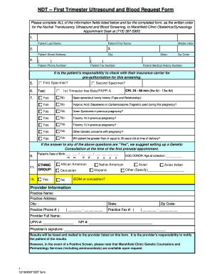 First Trimester Ultrasound and Blood Request Form