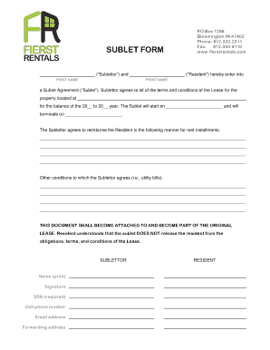 Sublet Agreement Form