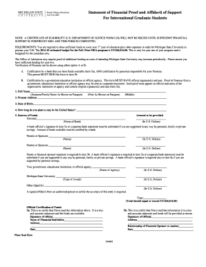Financial Proof and Affidavit of Support for International Graduate Students
