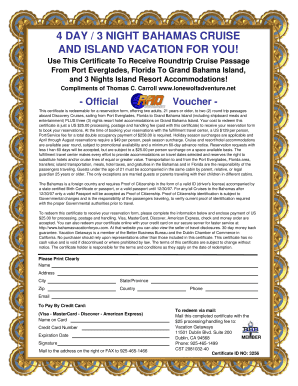 4 Day 3 Night Bahamas Cruise Voucher