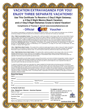 Vacation Certificate Redemption Form