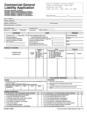 Commercial General Liability Application