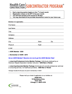 ASHE E-Learning Registration Form