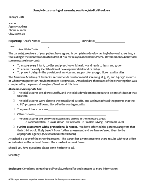 Child Developmental Screening Results Letter