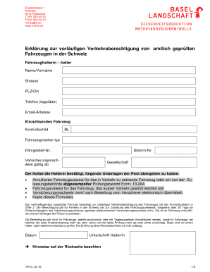 Erklärung zur vorläufigen Verkehrsberechtigung von amtlich geprüften Fahrzeugen in der Schweiz