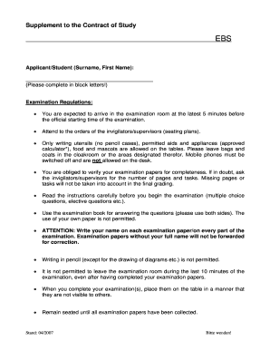 Ergänzung zum Studienvertrag