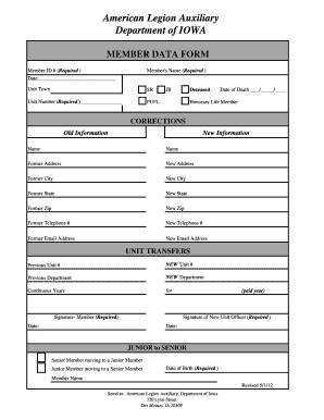 American Legion Auxiliary Member Data Form