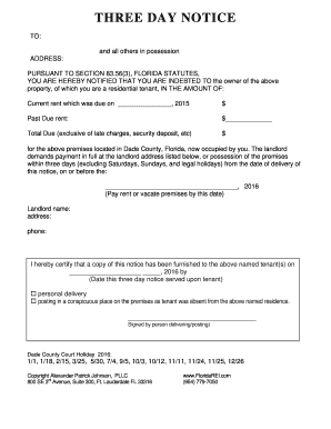 Three Day Notice for Rent Payment or Eviction