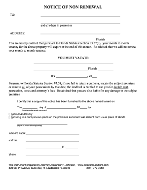 Florida Non-Renewal Tenancy Notice