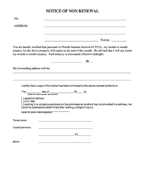 Florida Month to Month Tenancy Non-Renewal Notice