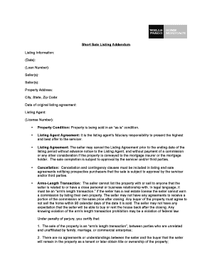 Short Sale Listing Addendum