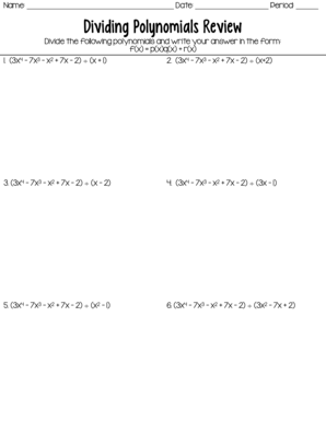 Dividing Polynomials Review Worksheet