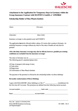 Attachment to Application for Temporary Stays in Germany