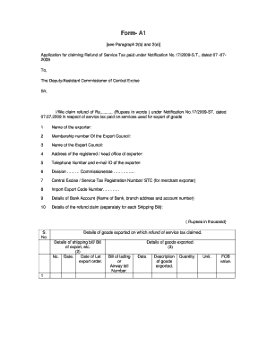 Service Tax Refund Application Form