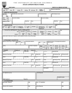 University of British Columbia Staff Appointment Form