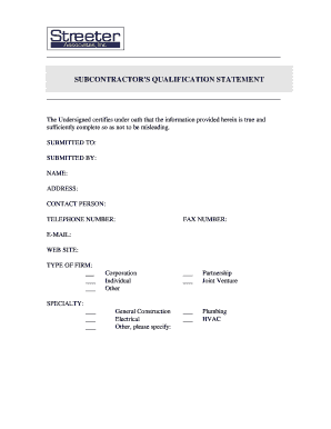 Subcontractor's Qualification Statement