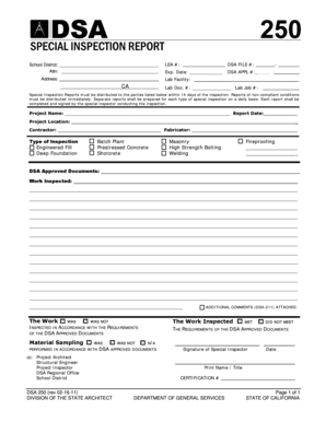 California Special Inspection Report Form