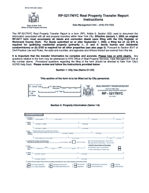 RP-5217NYC / Real Property Transfer Report Instructions. Adobe PDF New York State Real Estate Transfer Tax Return Instructions