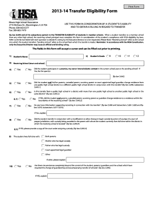 Illinois High School Transfer Eligibility Form