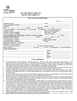 Sun Valley Supply Credit Application and Sales Agreement