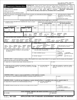 Application for Standard Government Headstone or Marker