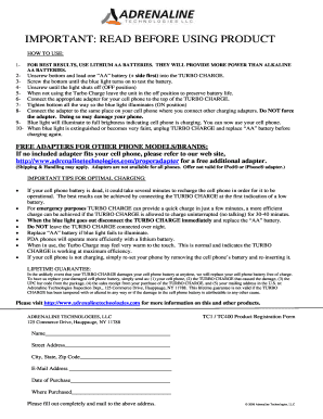 Turbo Charge Product Registration Form