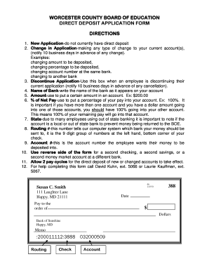 Worcester County Direct Deposit Application Form