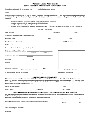 School Medication Administration Authorization Form
