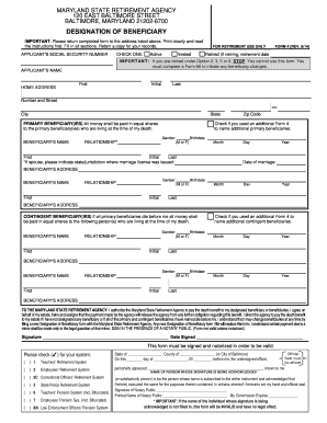 Maryland State Retirement Beneficiary Designation Form