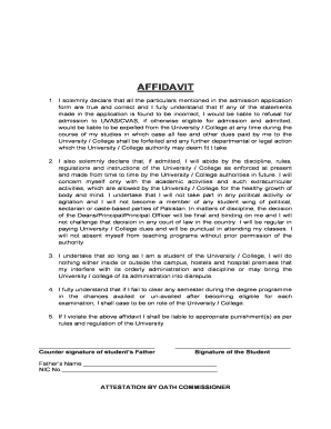 Affidavit for University Admission