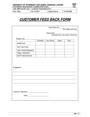 University Diagnostic Lab Customer Feedback Form