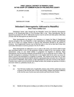 Defendant's Interrogatories for Motor Vehicle Liability Cases
