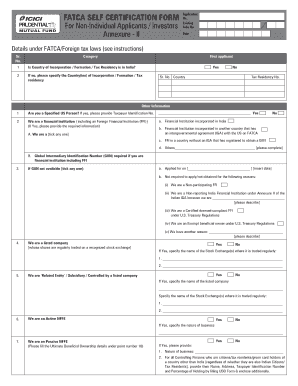 FATCA Self Certification Form for Non-Individual Applicants