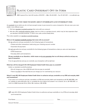 Plastic Card Overdraft Opt-In Form