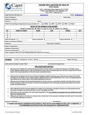 Equine Declaration of Health Form