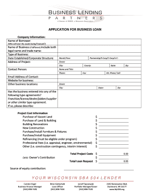 Wisconsin SBA 504 Loan Application