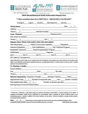 SWHP Mental Health Authorization Request Form