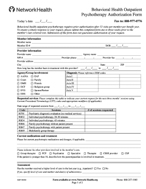 Behavioral Health Outpatient Psychotherapy Authorization Form