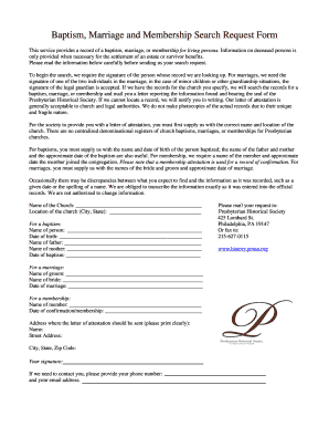 Presbyterian Historical Society Record Request Form