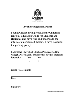 Children's Hospital Education Guide Acknowledgement Form