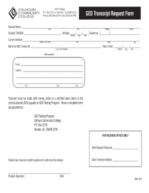 GED Transcript Request Form