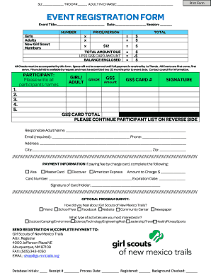 Girl Scouts Event Registration Form