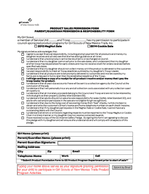 Girl Scout Product Sales Permission Form