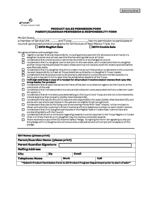 Girl Scout Product Sales Permission Form