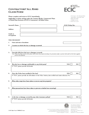 Contractors' All Risks Claim Form