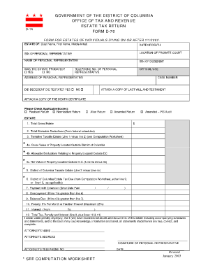 District of Columbia Estate Tax Return Form D-76